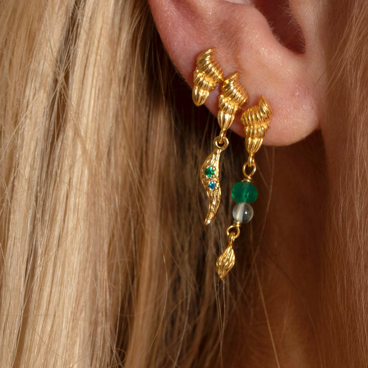 Kaia - Earring Gold-plated with green onyx and aqua crystal