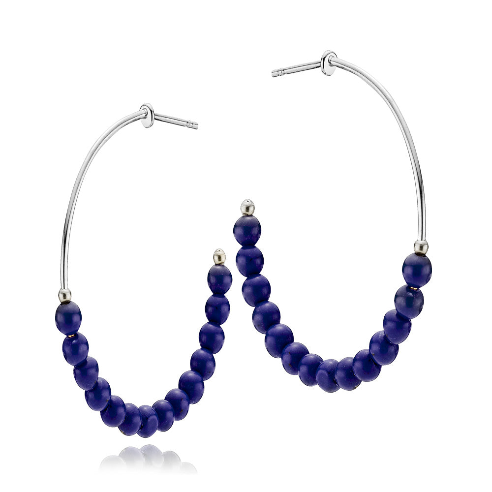 MISS PEARL - Earhoop shiny silver - large - blue lapis
