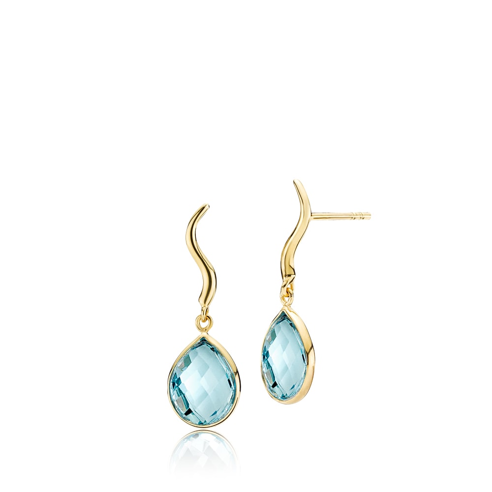 Marie - Earrings Gold plated with aqua blue crystal glass