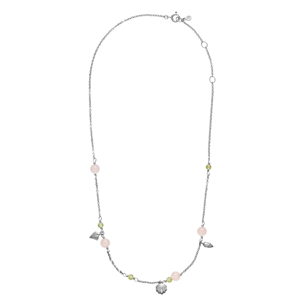Isabella - Necklace, Silver with pink chalcedony and green peridot