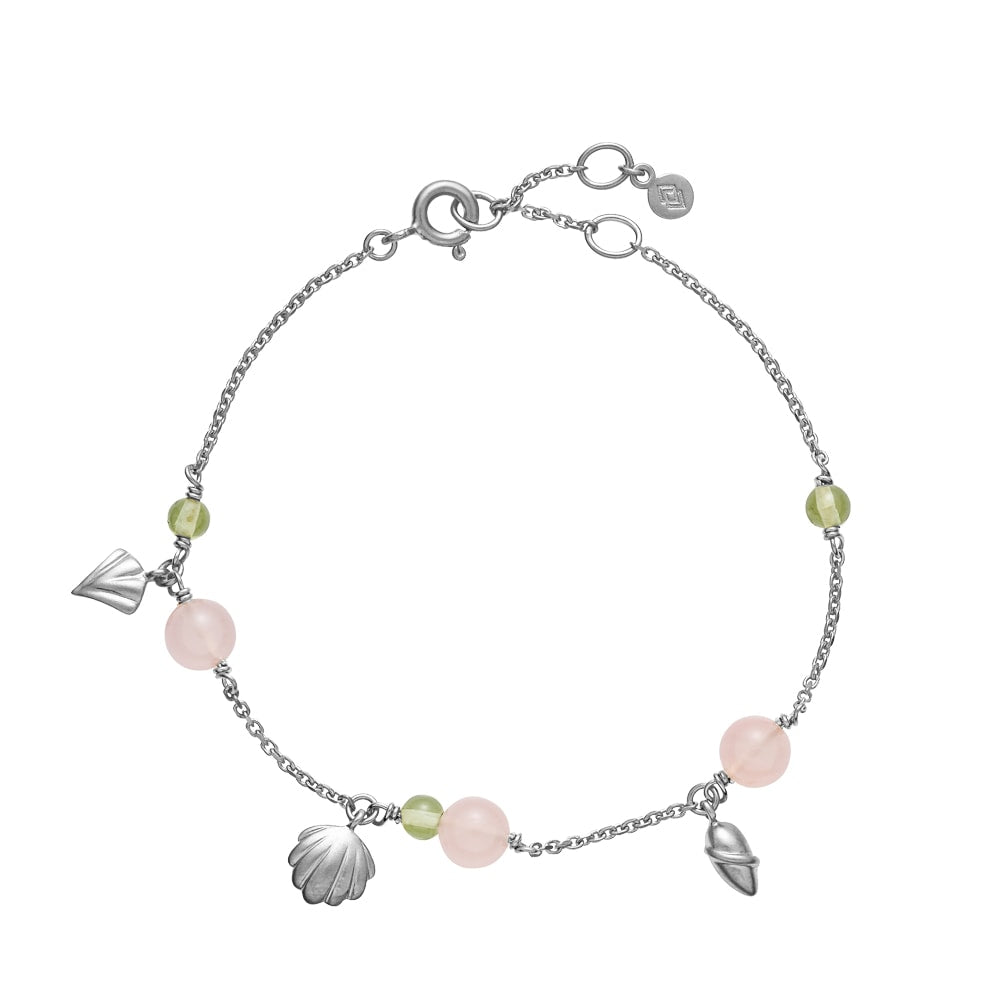Isabella - Bracelet, Silver with pink chalcedony and green peridot