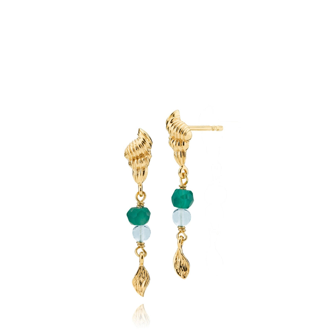 Kaia - Earring Gold-plated with green onyx and aqua crystal